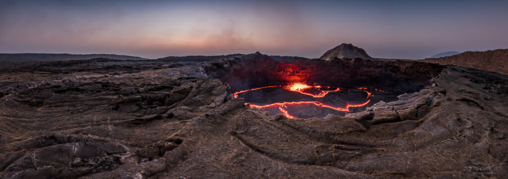 A lava lake vulcano in Africa, early morning.